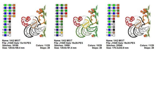 Matriz de Bordado Galo com Flores Aplique