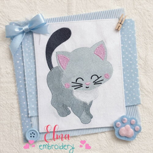 Matriz de Bordado Gatinho Cinza Ponto Cheio