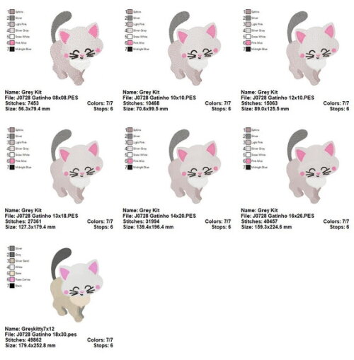 Matriz de Bordado Gatinho Cinza Ponto Cheio