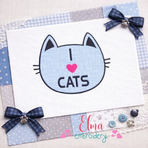 Matriz de Bordado Gatinho I Love Cats Aplique