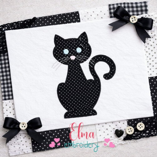 Matriz de Bordado Gatinho Preto Elegante Aplique