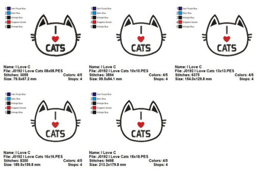 Matriz de Bordado Gatinho I Love Cats Aplique