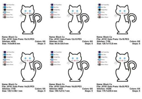 Matriz de Bordado Gatinho Preto Elegante Aplique