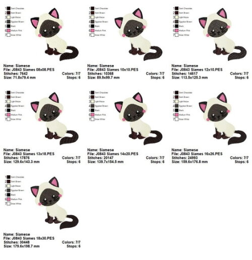 Matriz de Bordado Gatinho Siamês Ponto Cheio