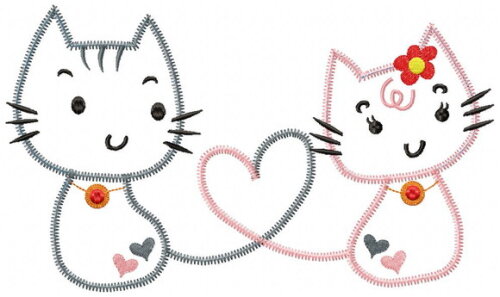 Matriz de Bordado Gatinhos Apaixonados Aplique Zigzag