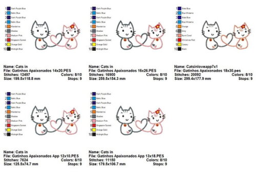 Matriz de Bordado Gatinhos Apaixonados Aplique