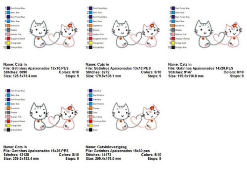 Matriz de Bordado Gatinhos Apaixonados Aplique Zigzag
