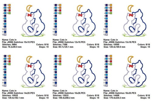 Matriz de Bordado Gatinhos Lua Aplique