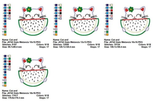 Matriz de Bordado Gato com Melancia Aplique