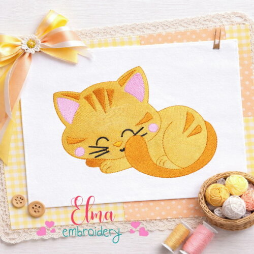 Matriz de Bordado Gato Laranja Ponto Cheio
