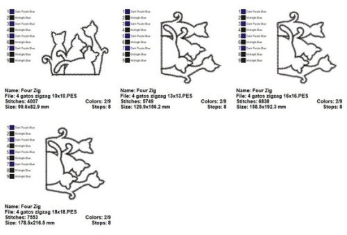 Matriz de Bordado Gatos Aplique Zigzag - Ponto Zigzag