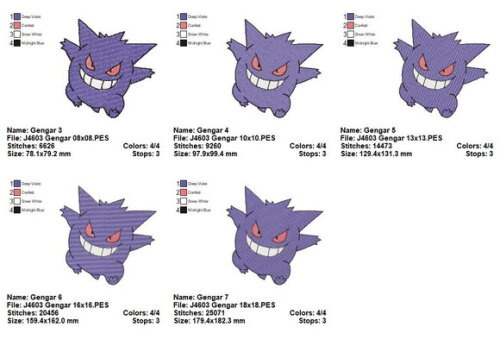 Matriz de Bordado Gengar Pokemon Ponto Cheio