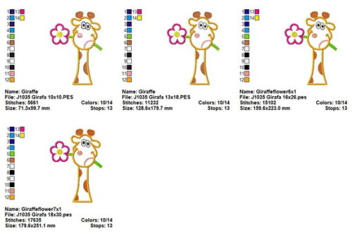 Matriz de Bordado Girafa com Flor Aplique