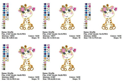 Matriz de Bordado Girafa com Flores Aplique