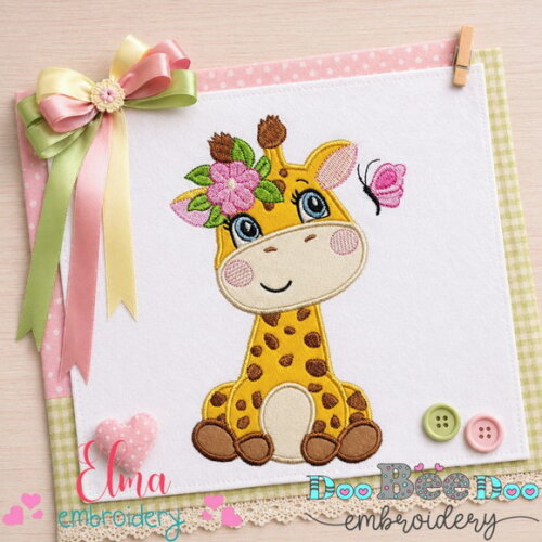 Matriz de Bordado Girafa com Flores Aplique