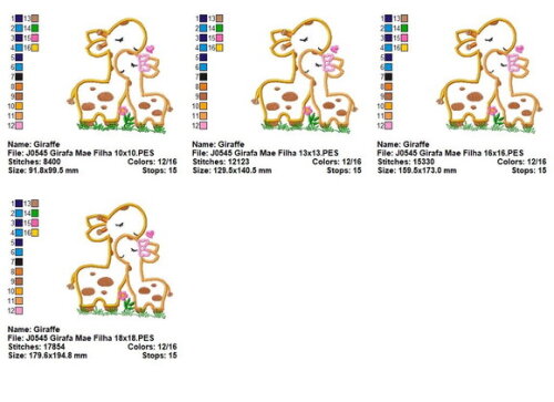 Matriz de Bordado Girafinhas Amor de Mãe