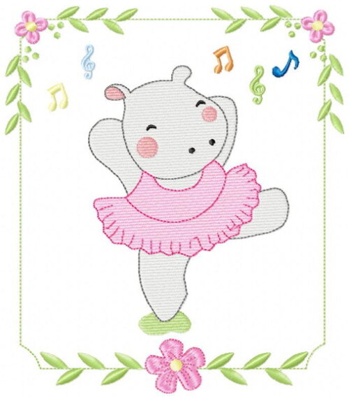 Matriz de Bordado Hipopótamo Bailarina Ponto Cheio