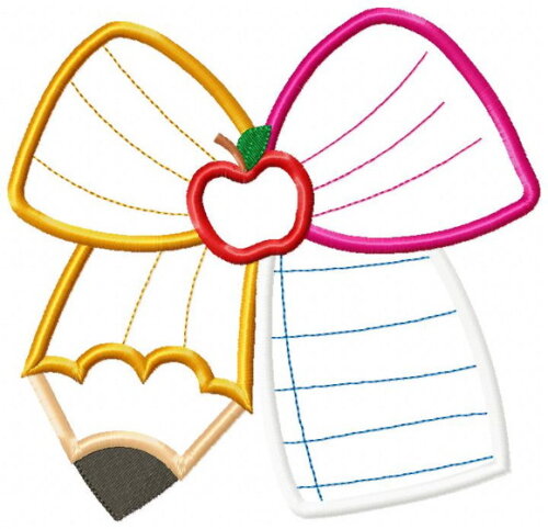Matriz de Bordado Laço Escolar com Lápis e Caderno