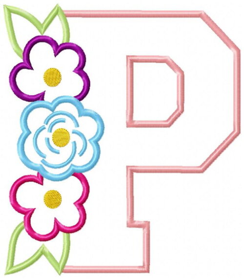 Matriz de Bordado Letra P Floral Delicada Aplique