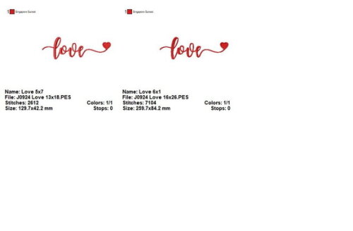 Matriz de Bordado Love com Coração Ponto Satin
