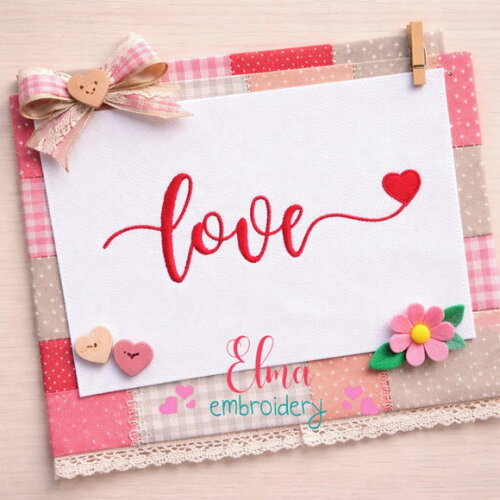 Matriz de Bordado Love com Coração Ponto Satin