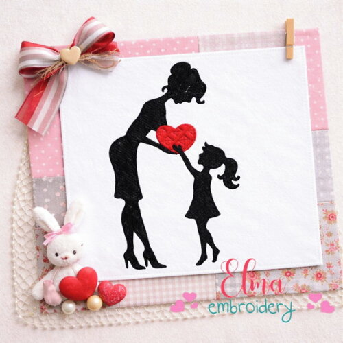 Matriz de Bordado Mãe com Bebê Silhueta Amor