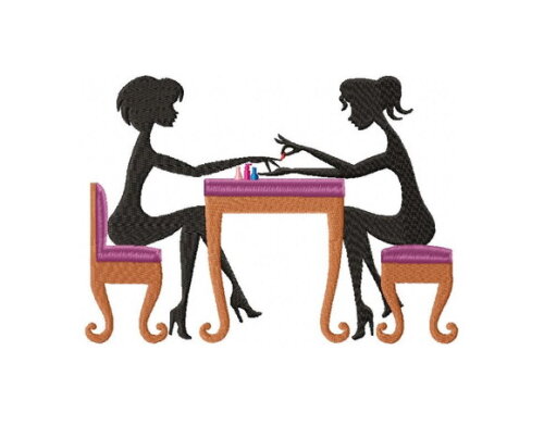 Matriz de Bordado Manicure com Duas Mulheres