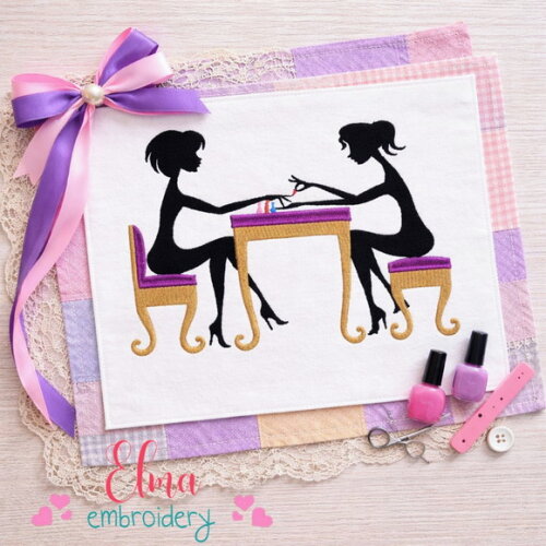 Matriz de Bordado Manicure com Duas Mulheres