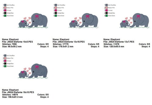 Matriz de Bordado Mamãe Elefante e Filhote Ponto Cheio