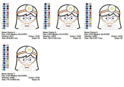 Matriz de Bordado Médica com Óculos Aplique