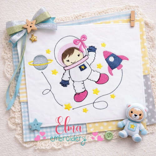 Matriz de Bordado Menina Astronauta Ponto Sketch