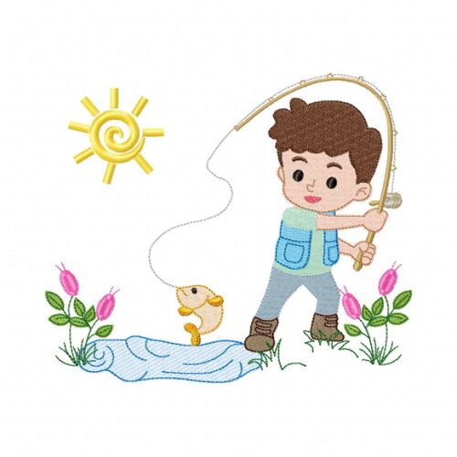 Matriz de Bordado Menino Pescador Ponto Cheio