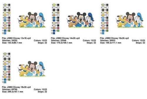 Matriz de Bordado Mickey Pluto e Donald Baby