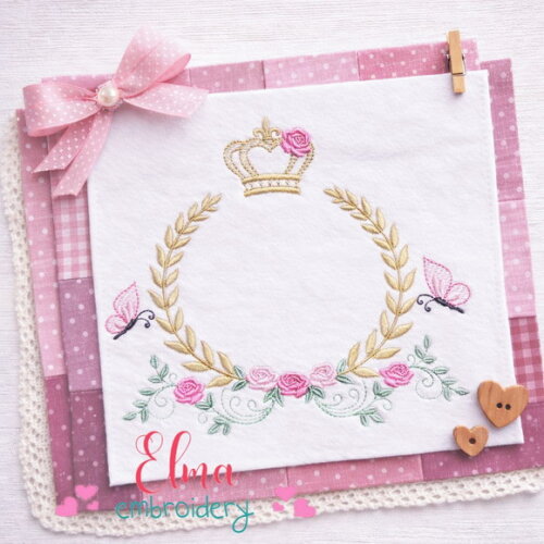 Matriz de Bordado Moldura Floral Coroa Ponto Satin