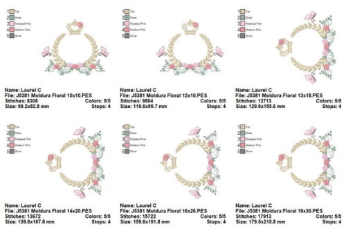 Matriz de Bordado Moldura Floral Coroa Ponto Satin