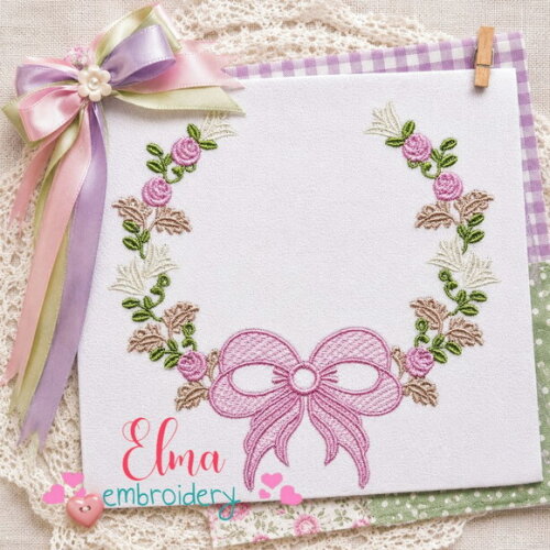 Matriz de Bordado Moldura Floral Laço Delicado