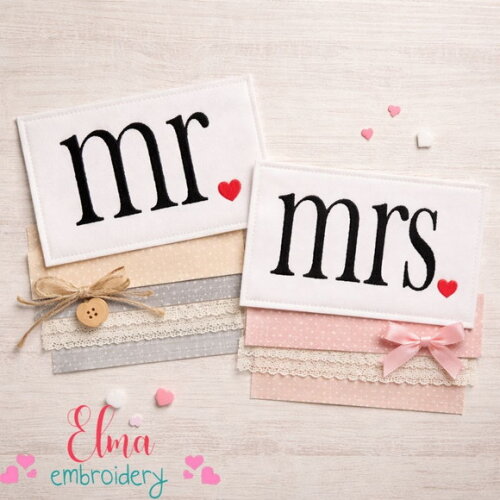 Matriz de Bordado Mr & Mrs Casamento Ponto Cheio