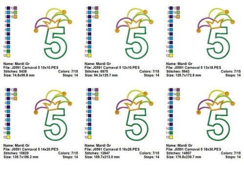 Matriz de Bordado Número 5 Carnavalesco Aplique J0591
