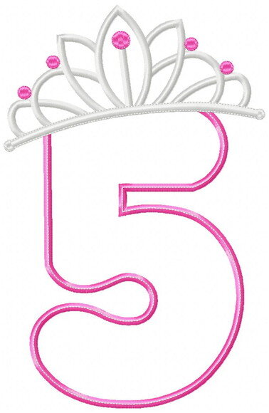 Matriz de Bordado Número 5 com Tiara Princesa Aplique