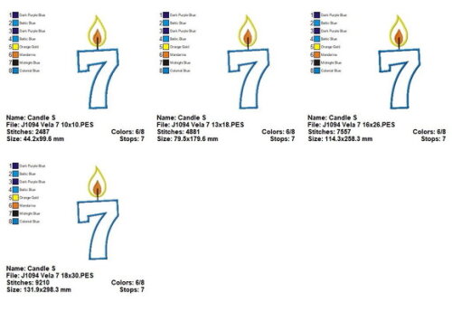 Matriz de Bordado Número 7 Vela Aplique