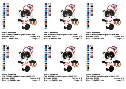 Matriz de Bordado Panda Jogando Basquete Aplique