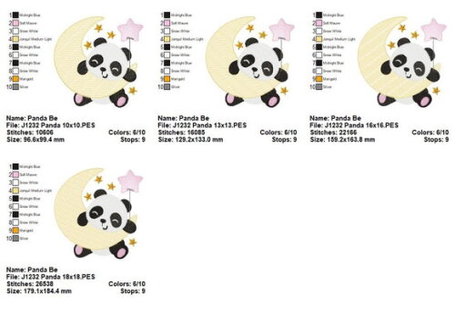 Matriz de Bordado Panda na Lua Ponto Sketch