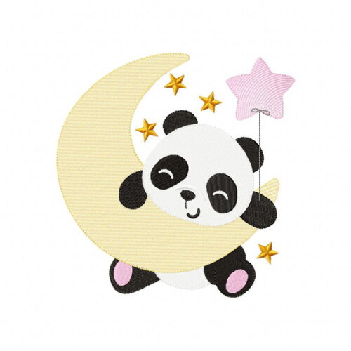 Matriz de Bordado Panda na Lua Ponto Sketch