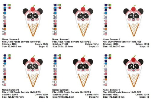 Matriz de Bordado Panda Sorvete Aplique