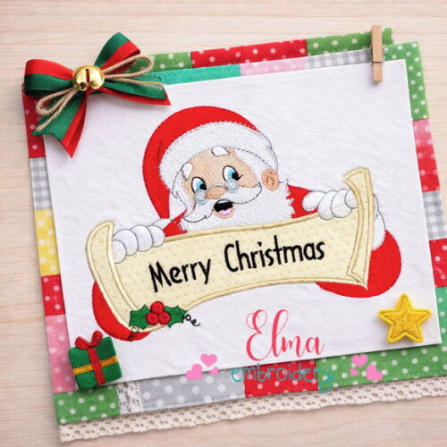 Matriz de Bordado Papai Noel com Faixa Merry Christmas