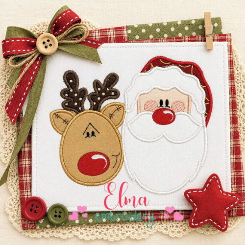 Matriz de Bordado Papai Noel e Rena Aplique
