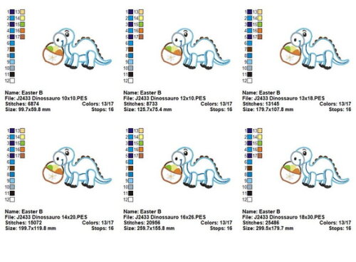 Matriz de Bordado Páscoa Dinossauro com Cestinha