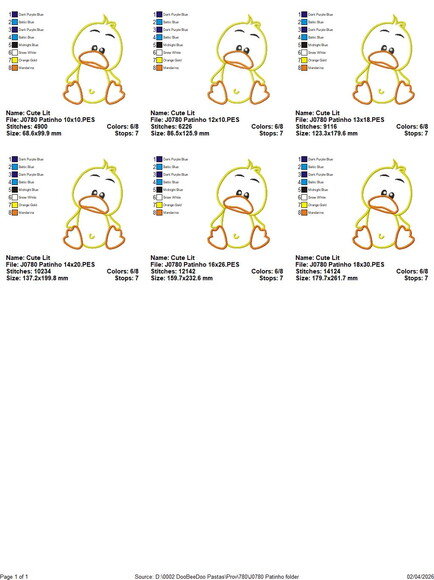 Matriz de Bordado Pato Patinho Aplique
