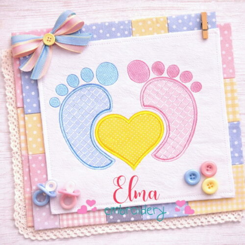 Matriz de Bordado Pezinhos com Coração Aplique