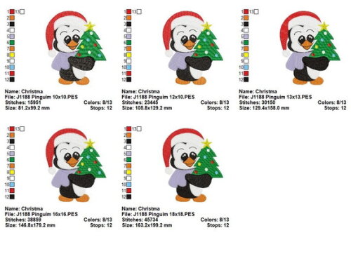 Matriz de Bordado Pinguim com Árvore de Natal